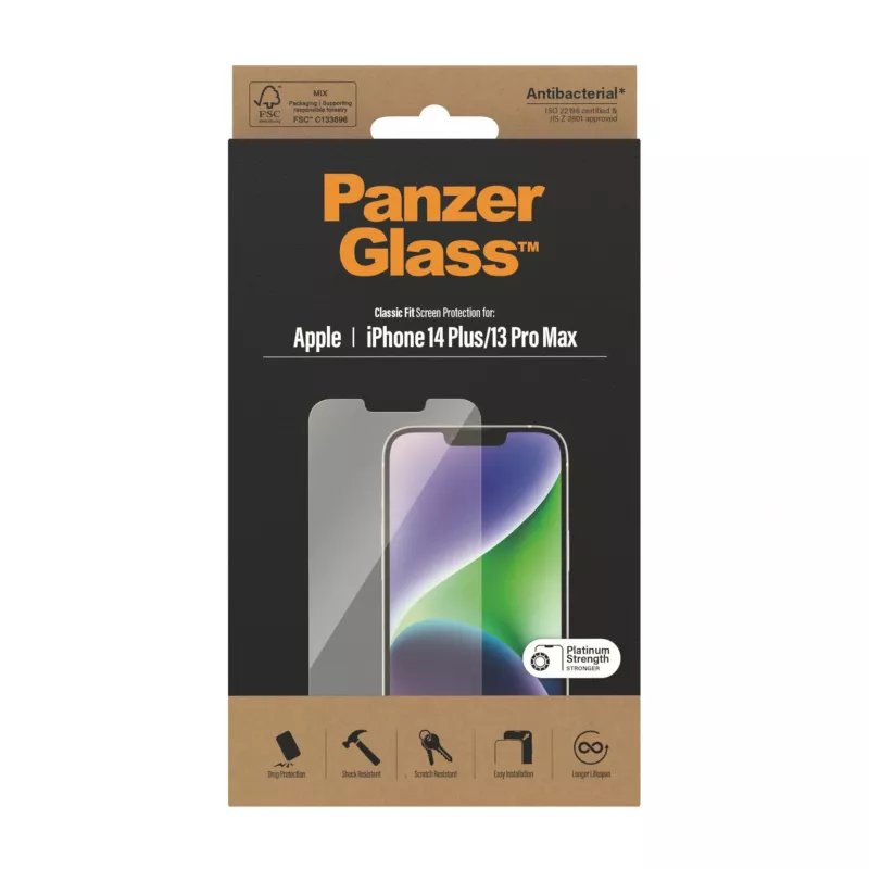 Película protetora de ecrã PanzerGlass para Apple iPhone 14 Plus 13 Pro Max, resistente a riscos e impactos