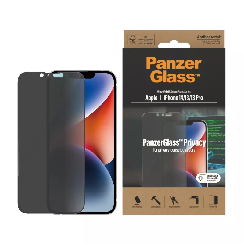 Película de proteção de privacidade PanzerGlass Apple iPhone 14 13 13 Pro resistente a riscos e impactos