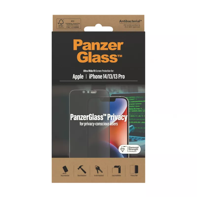 Película de proteção de privacidade PanzerGlass Apple iPhone 14 13 13 Pro resistente a riscos e impactos