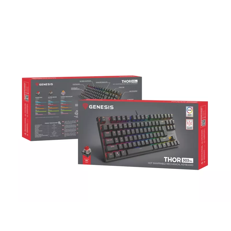 Teclado GENESIS Thor 303 TKL Gaming USB QWERTY preto RGB LED