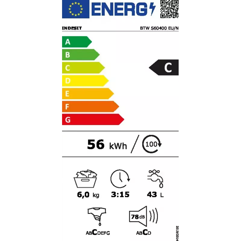Máquina de lavar de carga superior INDESIT BTW S60400 EU/N — 6 kg, 1000 rpm, classe energética C, branco