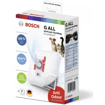 Sacos de pó para aspirador cilíndrico Bosch BBZAFGALL — pack de 4, branco, 240×75×165 mm, 100 g por unid.