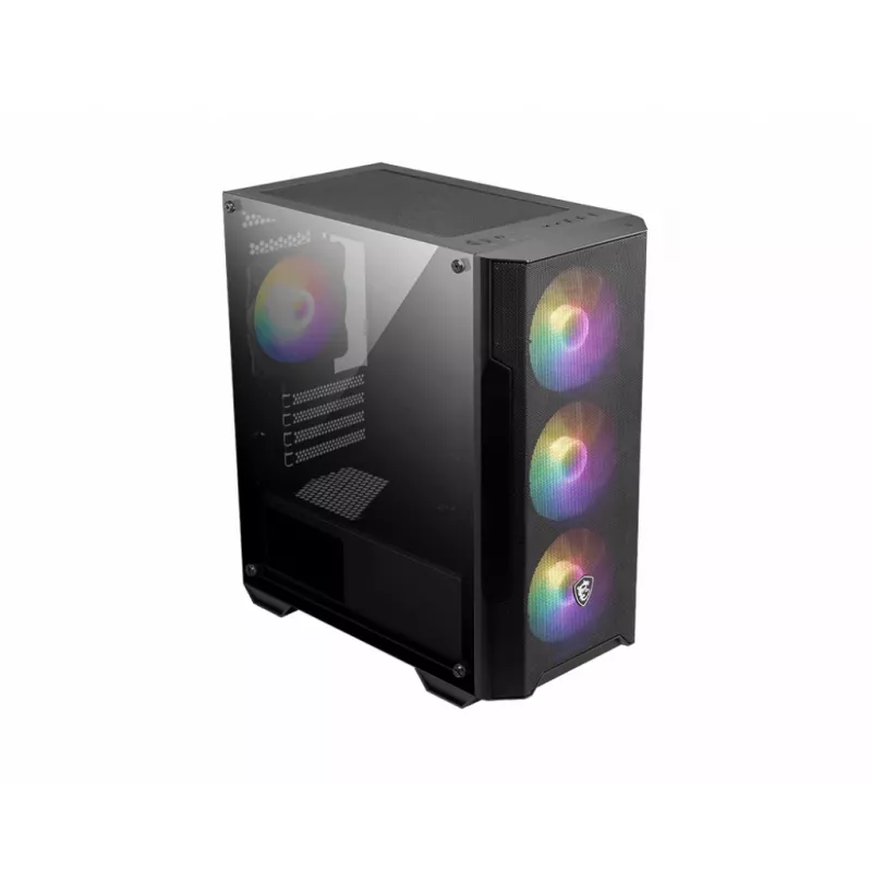 Caixa para PC MSI MAG FORGE M100A Micro Tower Preta com vidro temperado, 3 ventoinhas frontais de 120 mm, RGB, microATX/Mini-ITX