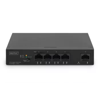 Switch PoE DIGITUS 4+1 portas Ethernet Unmanaged 4 portas PoE,