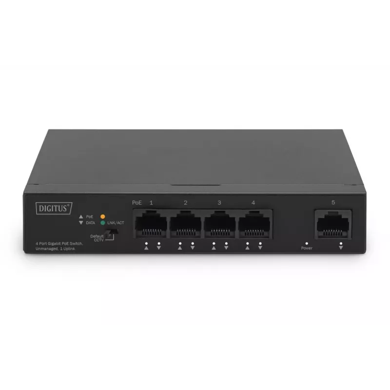 Switch PoE DIGITUS 4+1 portas Ethernet Unmanaged 4 portas PoE,