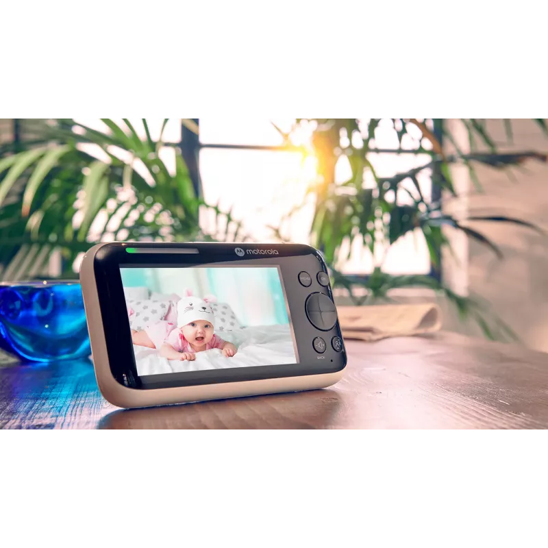 Motorola PIP1500 babyphone com vídeo, ecrã a cores de 5 polegadas, 480 x 272, FHSS, alcance de 300 m, comunicação bidirecional, visão noturna por infravermelhos, monitorização da temperatura ambiente, branco/preto