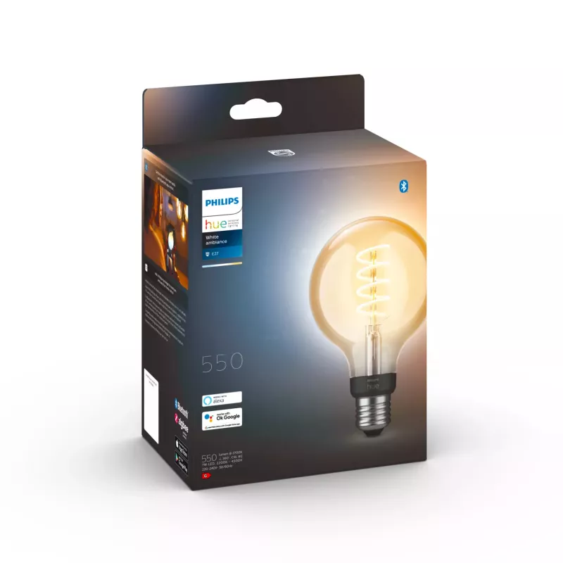 Lâmpada inteligente Philips G93 Globe E27 — LED 7 W, Bluetooth e Zigbee, 95×150 mm