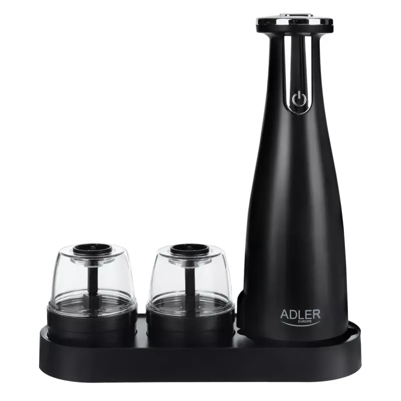 Adler AD 4449B conjunto de moinhos elétricos de sal e pimenta, 3 moinhos, mós de cerâmica, carregamento USB-C, bateria de lítio, 7 W, 150 ml, preto mate