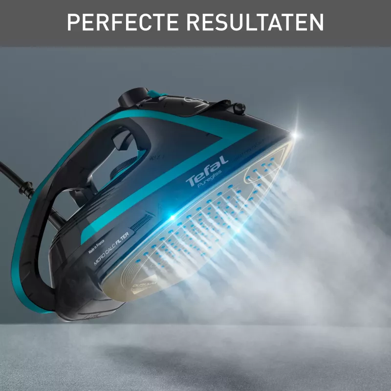 Ferro de engomar a vapor Tefal Puregliss FV8066 sola Durilium AirGlide Autoclean 3000 W Preto, Azul