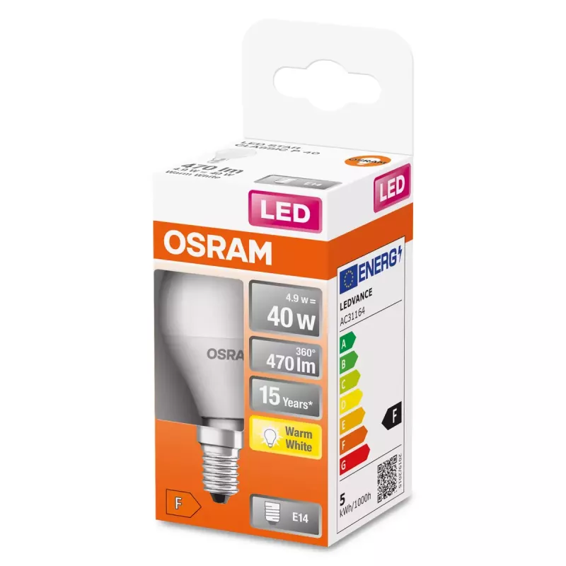 Lâmpada LED Osram STAR 5W E14 branco quente 2700K 470lm 15000h