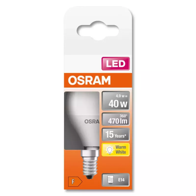 Lâmpada LED Osram STAR 5W E14 branco quente 2700K 470lm 15000h