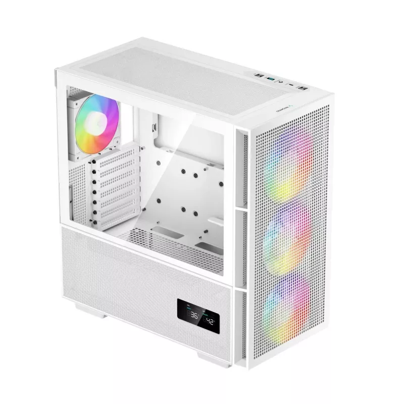 DeepCool CH560 Digital WH caixa de PC Mid-Tower, E-ATX/ATX, vidro temperado, 3 ventoinhas ARGB de 140 mm, ecrã de estado digital, USB-C, branca
