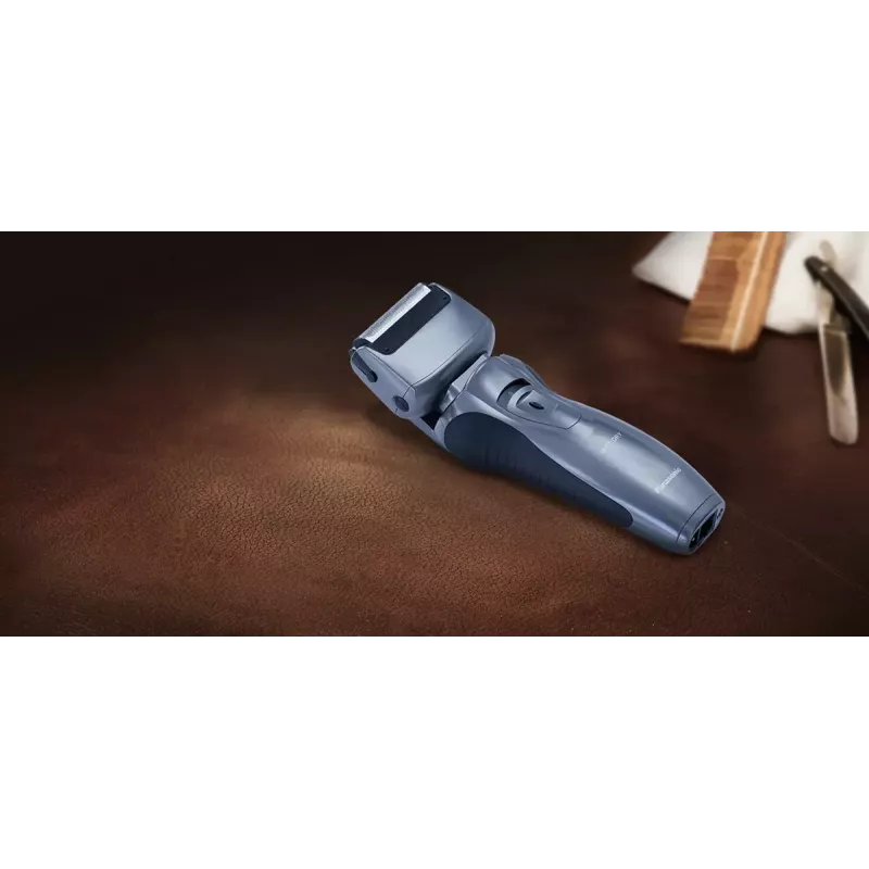 Panasonic ES-RW33 máquina de barbear elétrica de lâminas, Wet & Dry, sem fios, aparador retrátil, autonomia de 30 min, preto/prateado