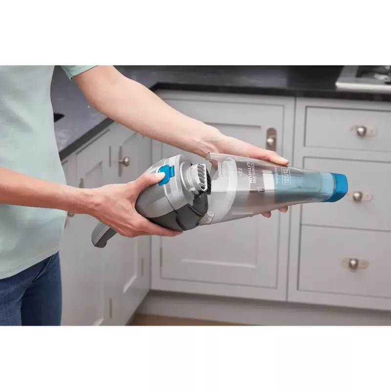 Black & Decker NVC215WA-QW DustBuster aspirador de mão sem fios, capacidade de pó 0,3 l, 1500 mAh de iões de lítio, filtro lavável, azul/cinzento