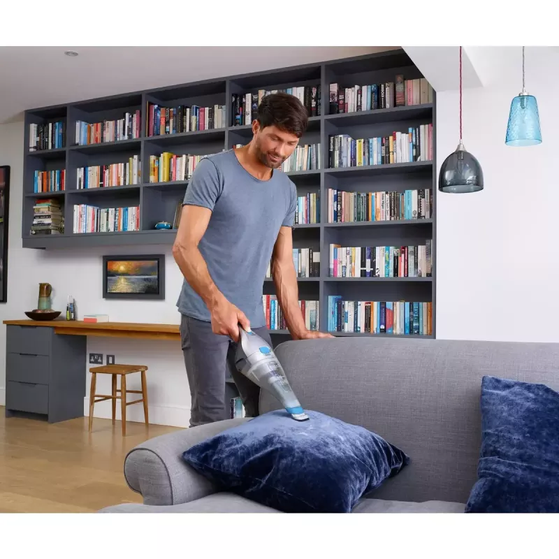 Black & Decker NVC215WA-QW DustBuster aspirador de mão sem fios, capacidade de pó 0,3 l, 1500 mAh de iões de lítio, filtro lavável, azul/cinzento