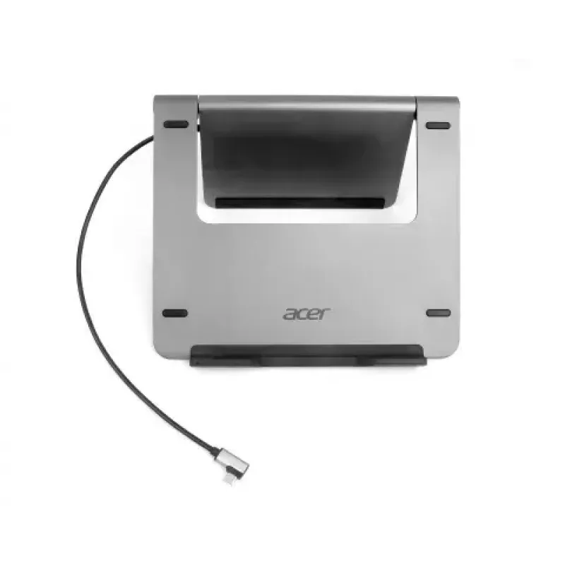 Acer HP.DSCAB.012 suporte para portátil com docking 5 em 1 (USB-C, HDMI, 3x USB-A), para portáteis de 11,6 a 15,6 polegadas, alumínio, prateado, 270 x 45 x 300 mm
