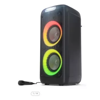 Altifalante de festa Sharp PS-949 — 2.1 canais, 132 W PMPO, woofer de 20,3 cm (8 polegadas), Bluetooth A2DP/AVRCP, com fios e sem fios, preto, caixa de plástico