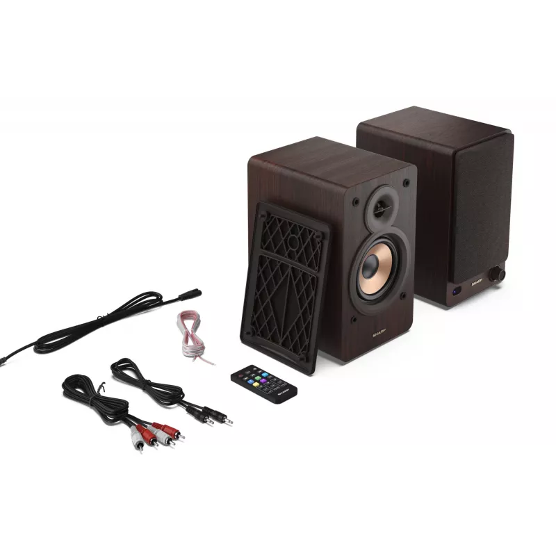 Altifalantes de estante Sharp 2 vias castanho com fios e sem fios 60 W