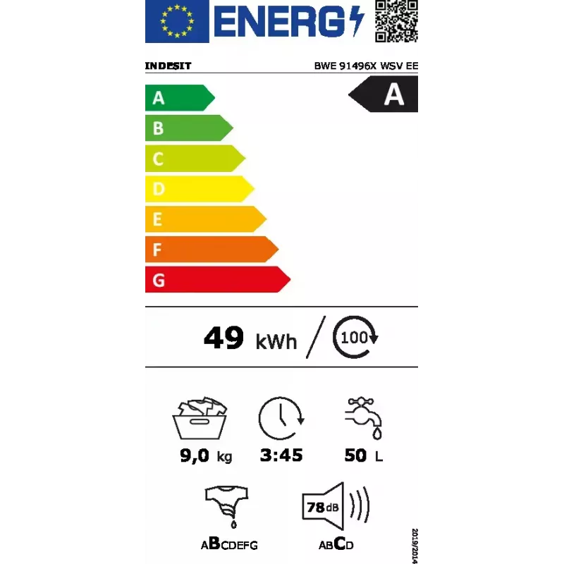 Máquina de lavar roupa de carregamento frontal Indesit BWE 91496X WSV EE — 9 kg, 1400 rpm, A energia, branco