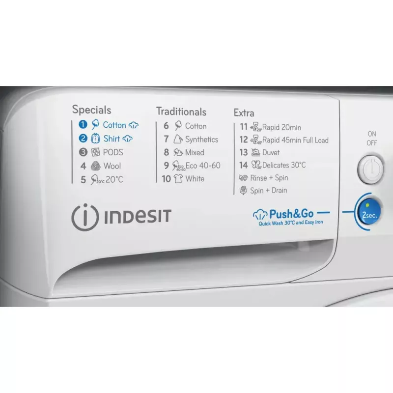 Máquina de lavar roupa de carregamento frontal Indesit BWE 91496X WSV EE — 9 kg, 1400 rpm, A energia, branco
