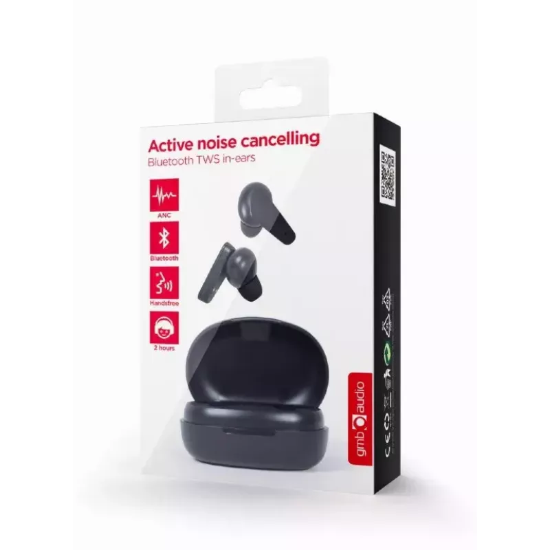 Auscultadores In-Ear TWS sem fios GEMBIRD Malmo com ANC - Estéreo - Bluetooth - preto