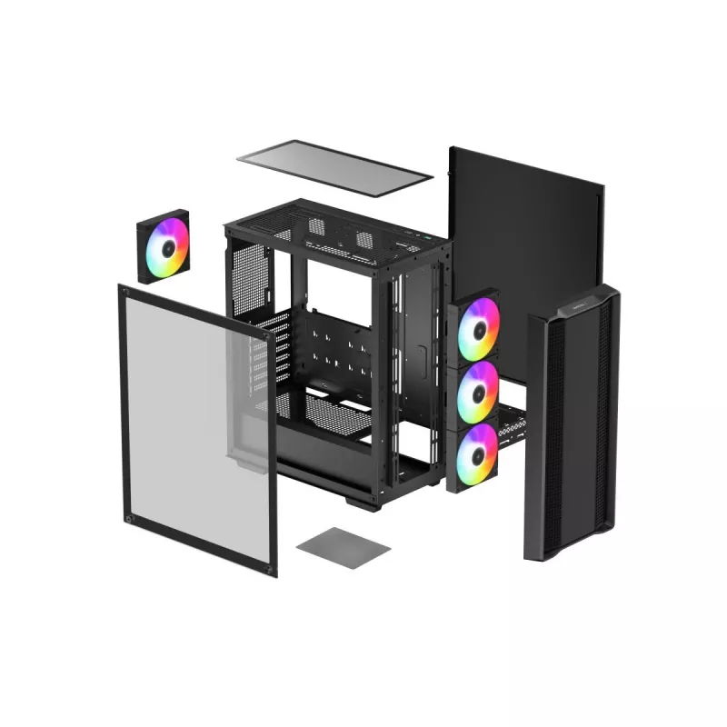 Caixa de PC DeepCool CC560 ARGB V2 Midi-Tower preto — ATX/Micro-ATX/Mini-ITX, vidro temperado, aRGB, suporta GPU até 370 mm