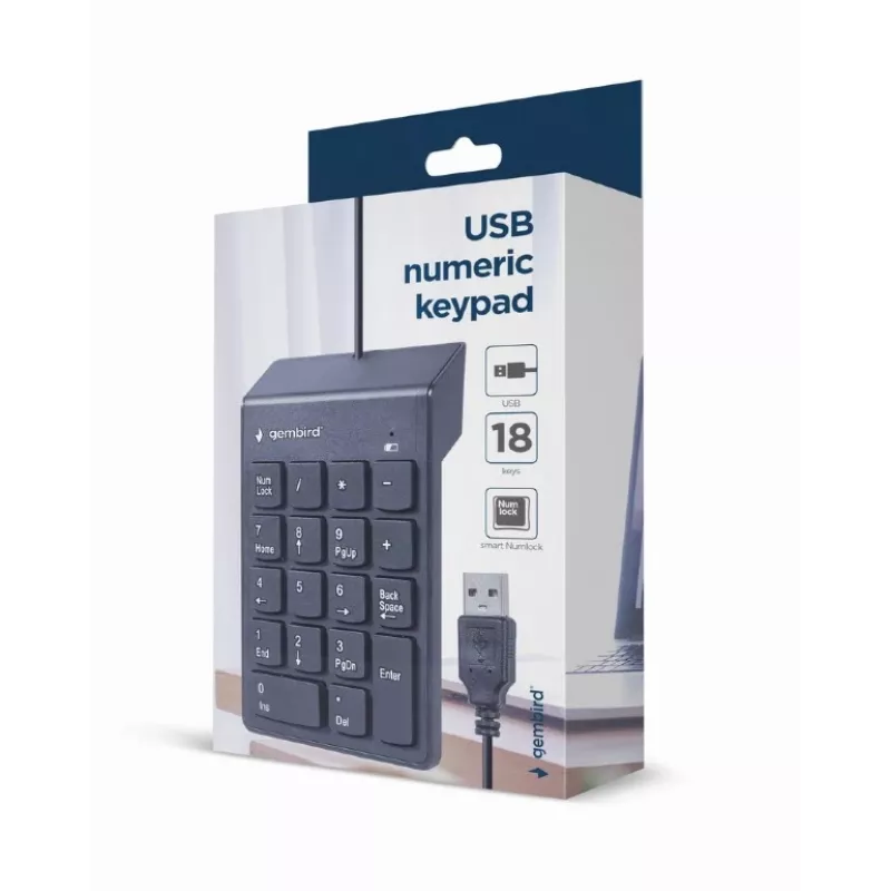 Teclado numérico GEMBIRD KPD-U-03 USB 18 teclas Scissorswitch, cabo 1,45 m, preto