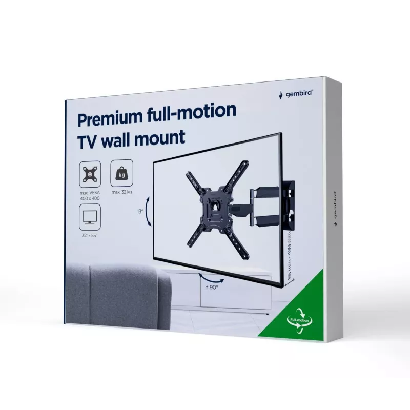 Suporte de parede para TV GEMBIRD Premium de movimento total, 32 a 55 polegadas, 32 kg