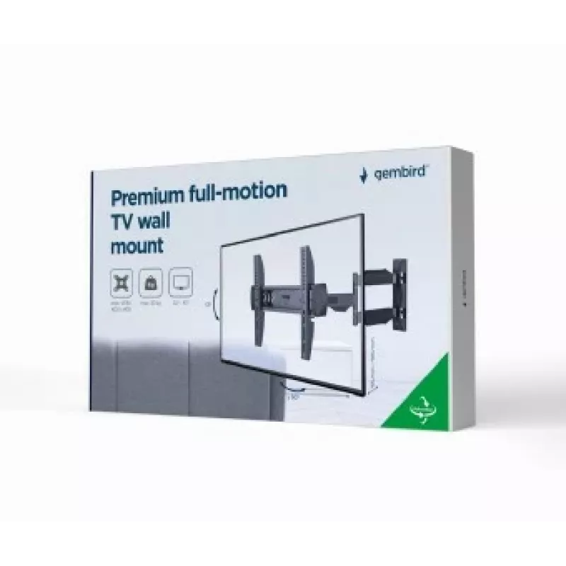 Gembird WM-55ST-02 suporte de parede articulado para TV de 32–55", VESA 100x100–400x400, inclinação de -5° a 8°, rotação ±90°, máx. 30 kg, aço, preto