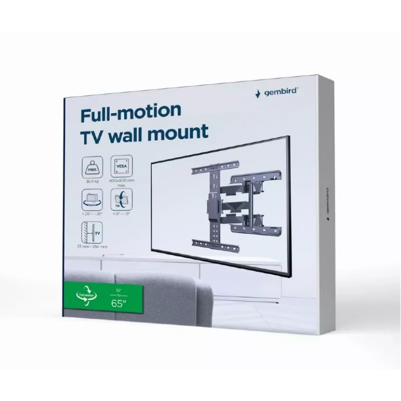 Suporte de parede para TV GEMBIRD de movimento total, 81,3 cm (32 polegadas) – 165,1 cm (65 polegadas)