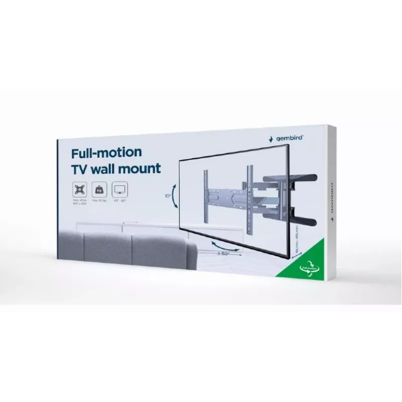Suporte de parede para TV Gembird WM-80ST-01 aço para ecrãs de 40 a 80 polegadas, 50 kg, VESA 100×100–600×400, inclinável e orientável
