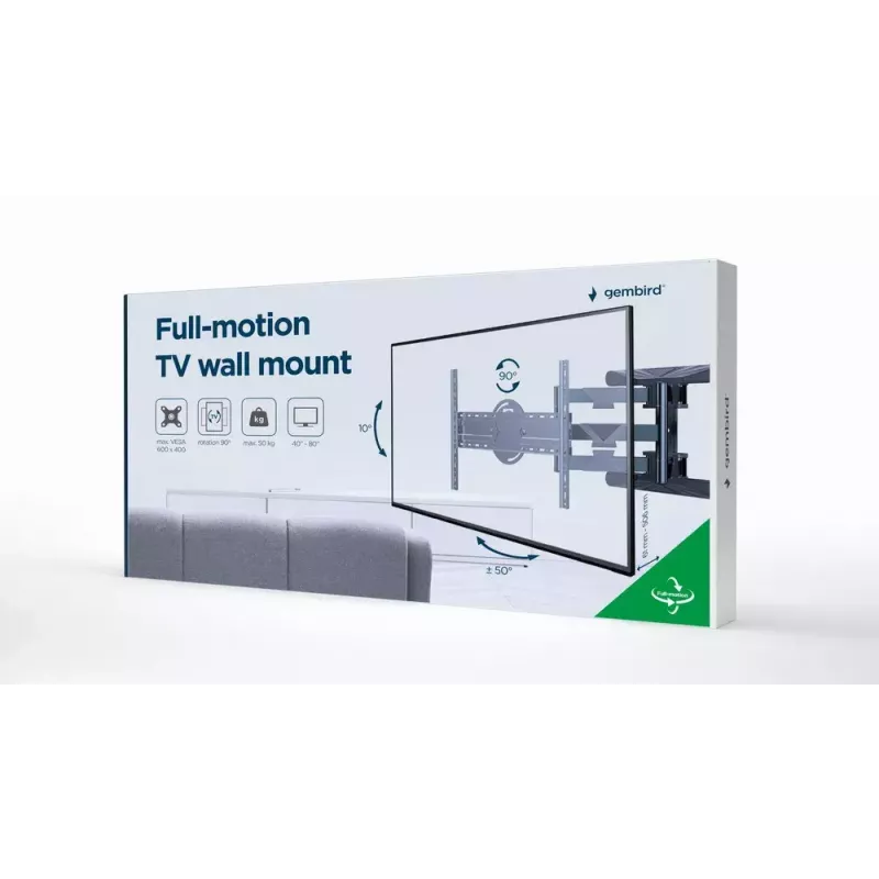 Suporte de parede para TV GEMBIRD rotativo de movimento total, 40 a 80 polegadas