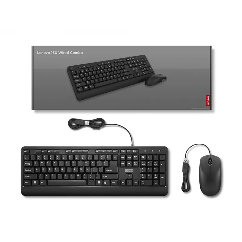 Lenovo 160 Teclado Rato incluído Home/Office USB US English Preto
