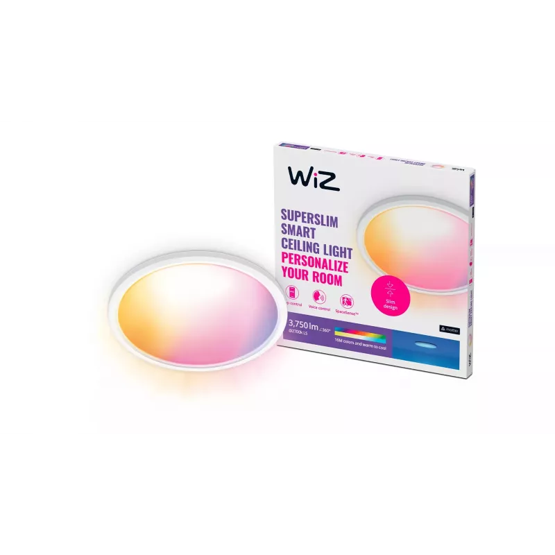 WiZ SuperSlim candeeiro de teto inteligente Wi-Fi 545 mm, 32 W, 3800 lm, Tunable White & Color 2200-6500 K, regulável, branco
