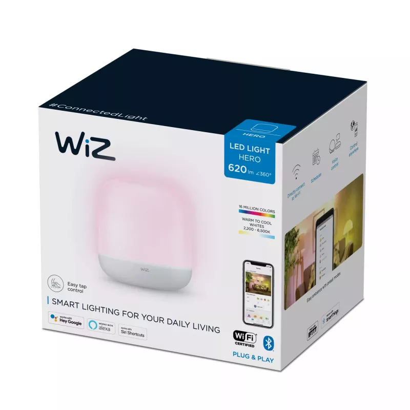 WiZ Hero candeeiro de mesa inteligente portátil, branco ajustável e cor, 9 W