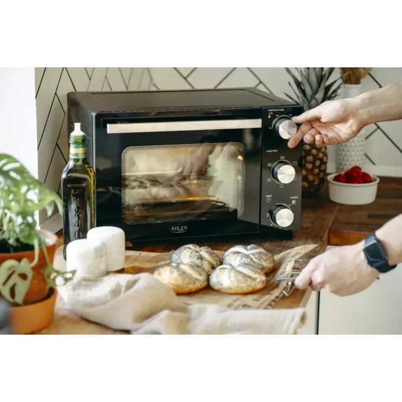 Forno de mesa elétrico Adler AD 6024 — compacto, capacidade de 22 l, 1300 W, preto