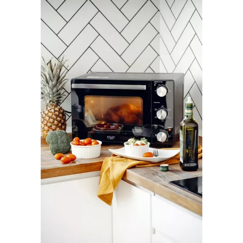 Forno de mesa elétrico Adler AD 6024 — compacto, capacidade de 22 l, 1300 W, preto