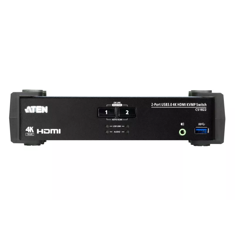 Comutador KVMP™ ATEN 2 portas USB 3.0 4K HDMI com modo de mistura de áudio