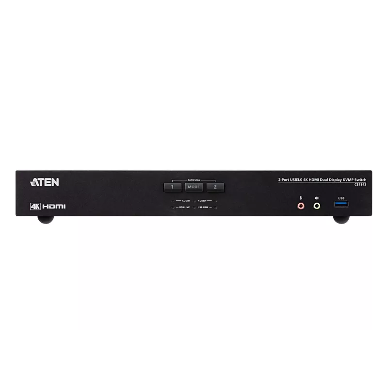 Comutador KVMP™ ATEN 2 portas USB 3.0 4K HDMI Dual Display, 4096 x 2160 píxeis, 4K Ultra HD, 3,17 W, preto