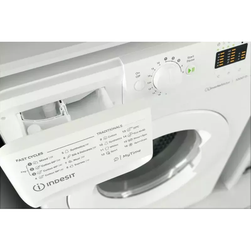 Máquina de lavar roupa de carregamento frontal INDESIT MTWSA 61294 W EE, 6 kg, motor inverter, classe de eficiência energética C