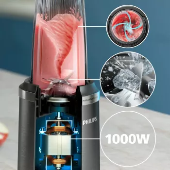 Liquidificadora de mesa Philips 5000 Série HR2766/00 — 1000 W, recipiente de 0,7 L, picadora de 0,3 L, preto/aço inoxidável