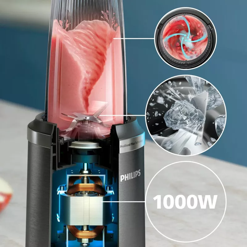 Liquidificadora de mesa Philips 5000 Série HR2766/00 — 1000 W, recipiente de 0,7 L, picadora de 0,3 L, preto/aço inoxidável