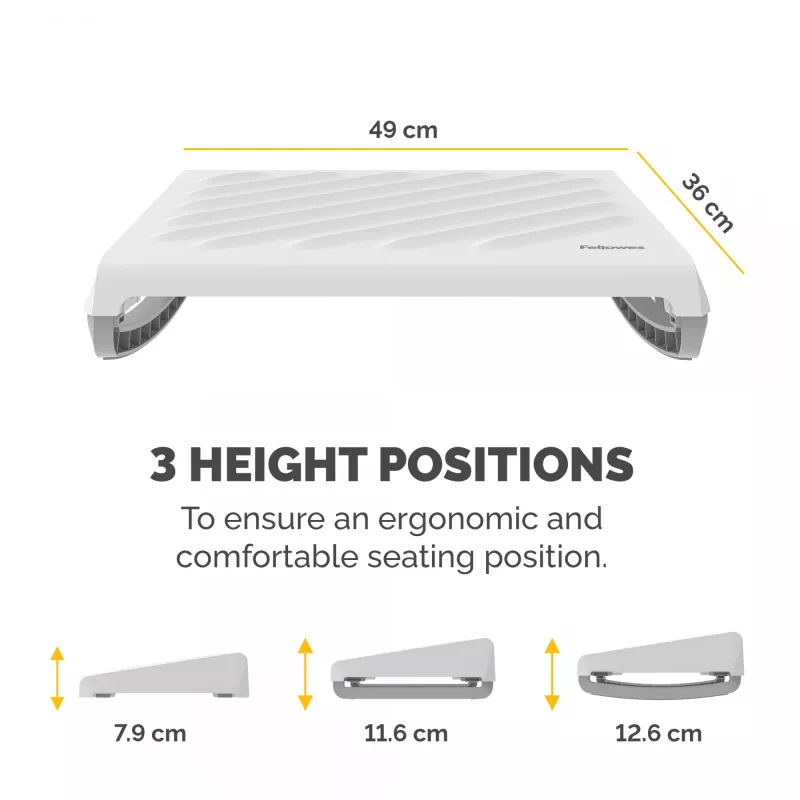 Apoio para os pés Fellowes sob a secretária - apoio para os pés ergonómico Breyta com superfície texturada - apoio para os pés para escritório e casa - Branco