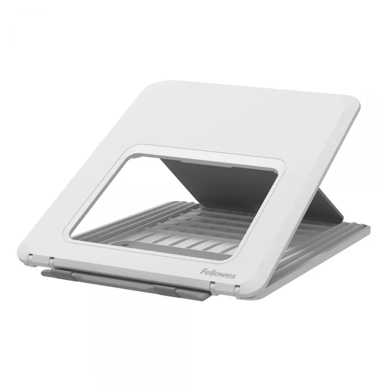 Suporte para portátil Fellowes para secretária - elevação para portátil ajustável Breyta para casa e escritório - suporte para portátil com 12 níveis de altura - Tamanho máx. de portátil 14 polegadas, Peso máx. 4 kg - Branco