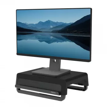 Suporte para monitor de computador Fellowes com 3 níveis de altura - elevação para monitor Breyta com gestão de cabos - suporte para monitor ergonómico ajustável para computador - Peso máx. 15 kg - Preto