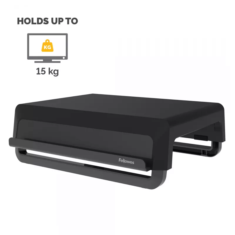 Suporte para monitor de computador Fellowes com 3 níveis de altura - elevação para monitor Breyta com gestão de cabos - suporte para monitor ergonómico ajustável para computador - Peso máx. 15 kg - Preto