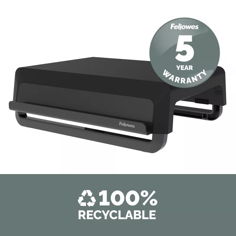 Suporte para monitor de computador Fellowes com 3 níveis de altura - elevação para monitor Breyta com gestão de cabos - suporte para monitor ergonómico ajustável para computador - Peso máx. 15 kg - Preto