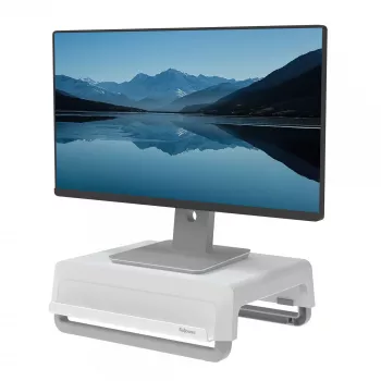 Suporte para monitor de computador Fellowes com 3 níveis de altura - elevação para monitor Breyta com gestão de cabos - suporte para monitor ergonómico ajustável para computador - Capacidade máx. 15 kg - Branco