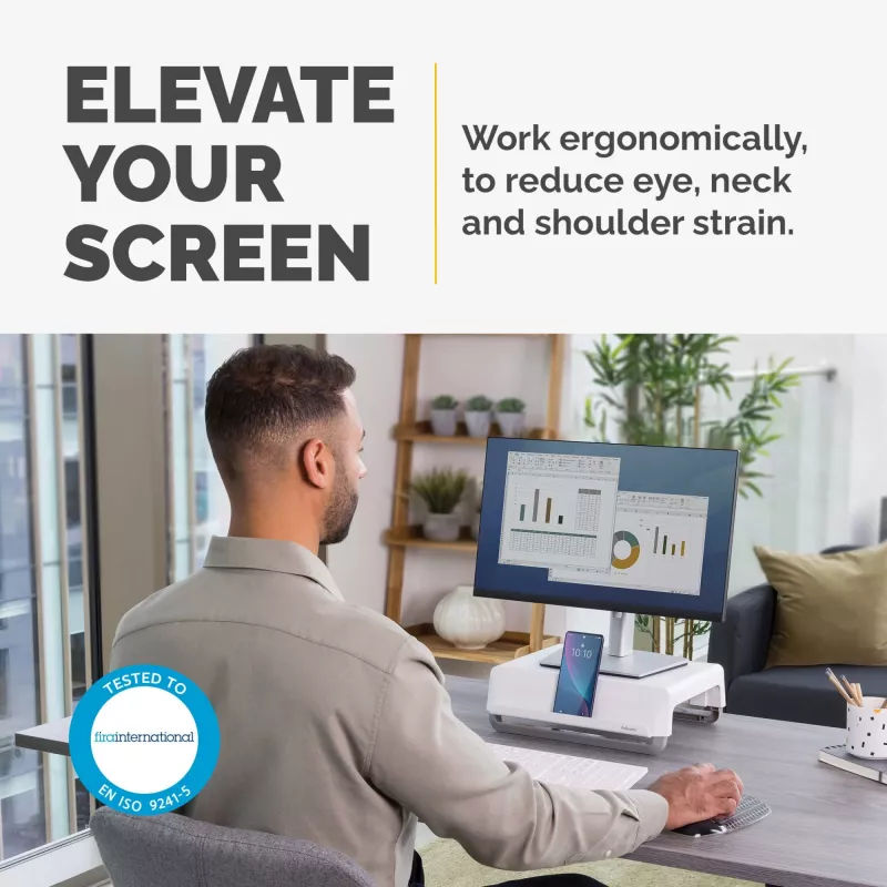 Fellowes Breyta 100016561 elevador de monitor, 3 posições de altura, portátil com pega, branco