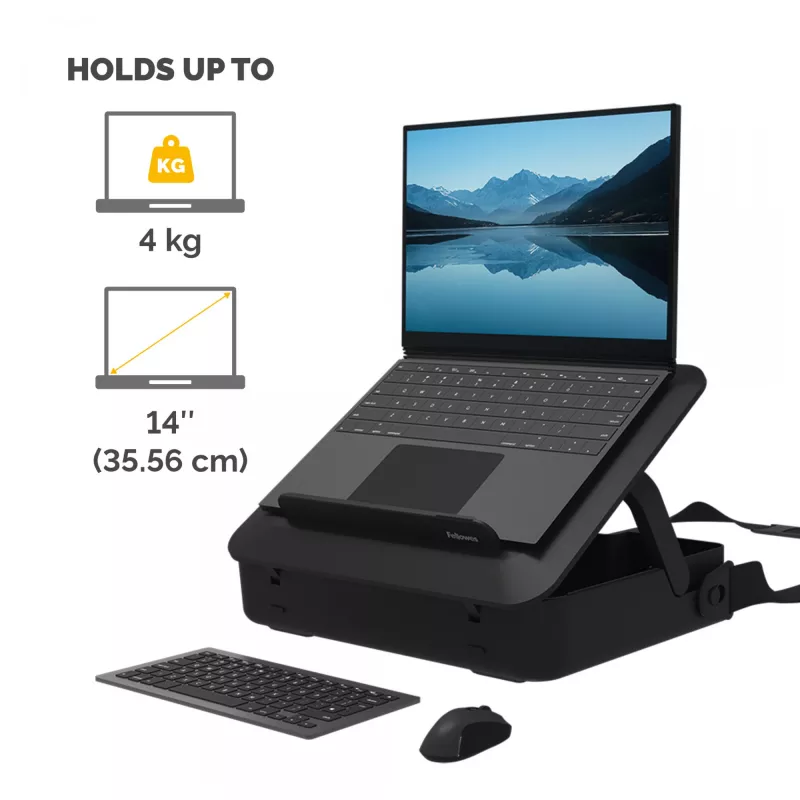 Mala para portátil Fellowes com suporte para portátil integrado - mala para portátil com fecho Breyta para trabalho híbrido e portáteis até 14 polegadas/4 kg - Preto